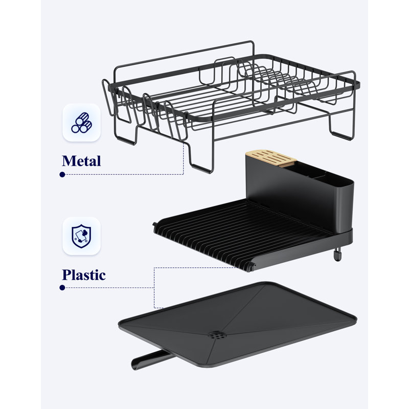 Large Dish Drying Rack - Extendable Dish Rack, Multifunctional Dish Rack for Kitchen Counter, Anti-Rust Dish Drainers with Cutlery & Cup Holders 19.2"-26.7" L x 12.9" W, Green