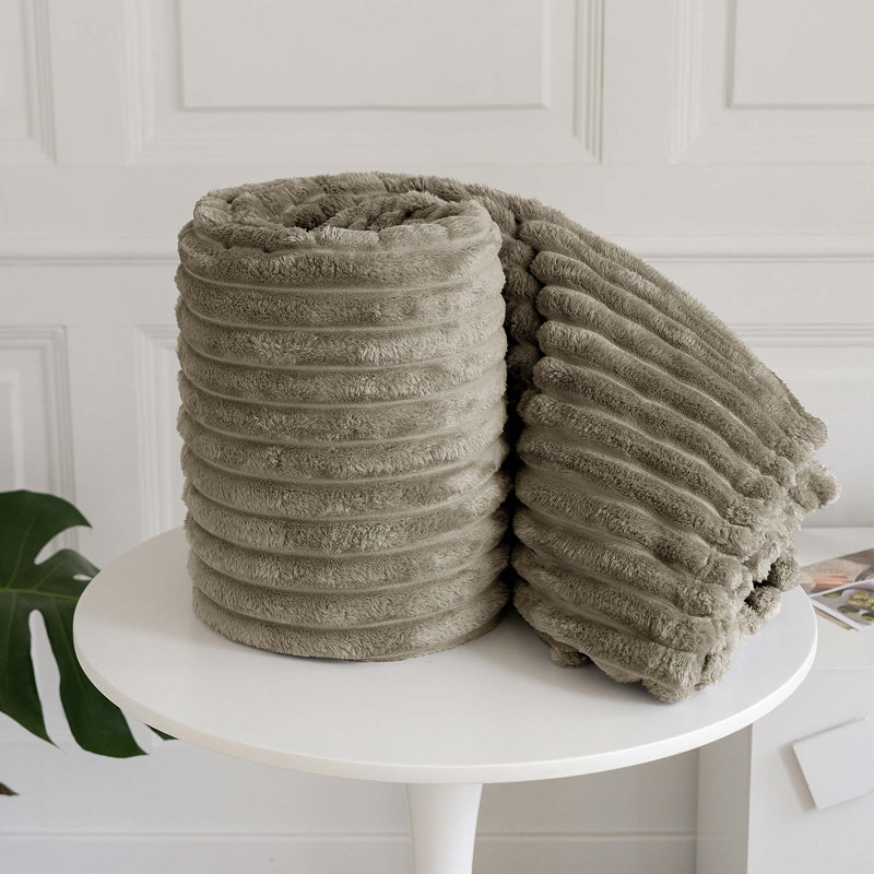 Rehana Snug Soft Chunky Ribbed Cord Plush Throw Blanket, W200 x L240cm, Beige