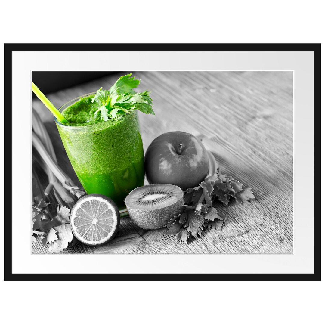 Gerahmtes Poster Apfel Limette Kiwi Smoothie