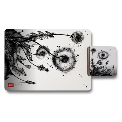 Dandelion Design Placemat And Coaster Set Print Collection With Wood Base Limited Edition