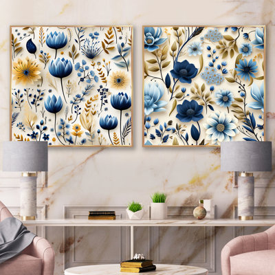 Blue Coastal Dreams - motif floral III - ensemble de 2 collages carrés botaniques abstraits