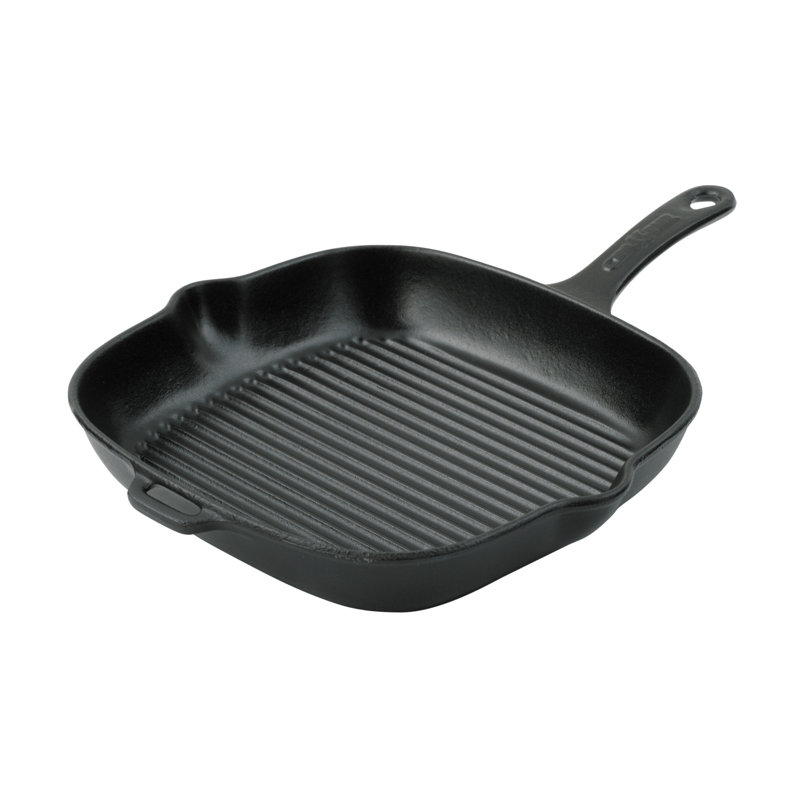 26cm Cast Iron Grill Pan / Griddle Set, Matt Black