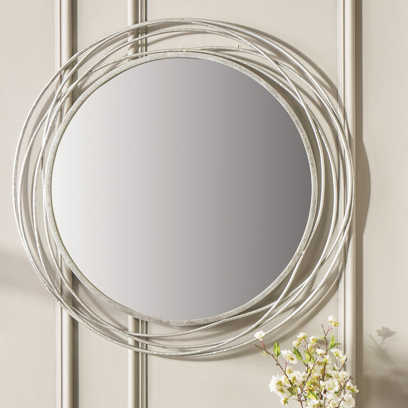 Javin Round Metal Swirl Framed Wall Mounted Accent Mirror, Silver