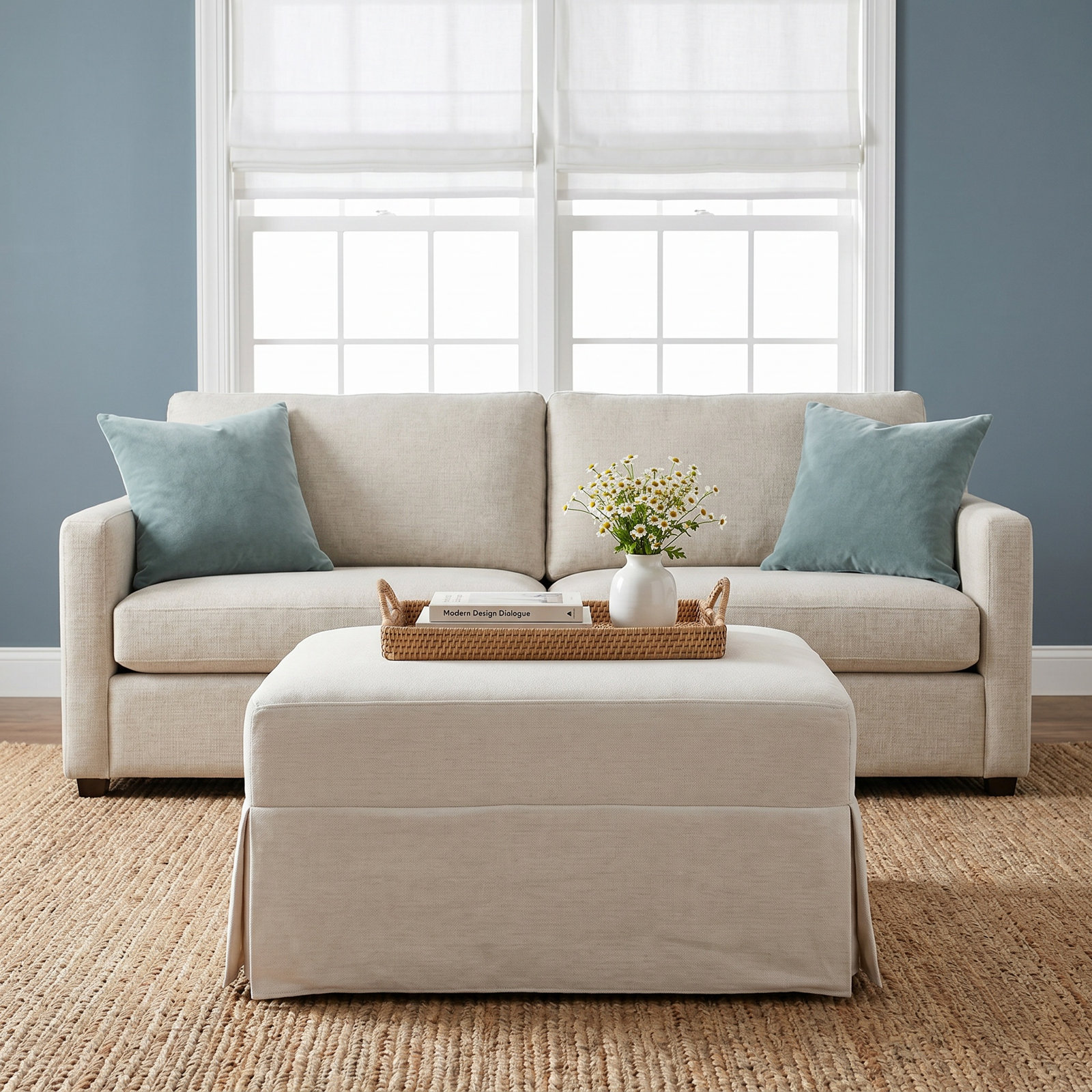 Crawford Upholstered Ottoman, Tan Gingham