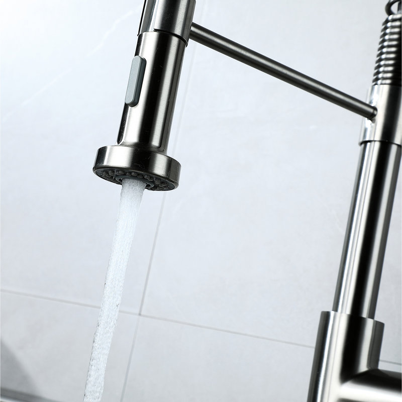 Single Handle Pull Down For Kitchen Sink In Brushed Nickel - 360 Degree Spout Spin, Adjustable Water Flow Quantity Adjustment Personalized Experience Swivel, Supply Rate Control