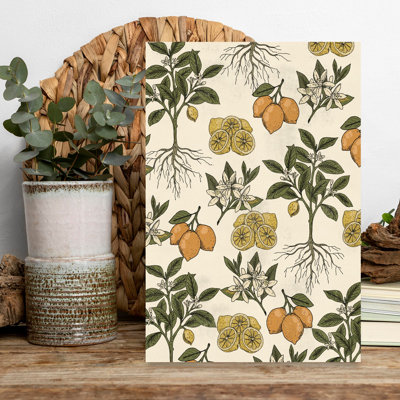 Vintage Lemon Botanical Pattern by Nicholas - Wrapped Canvas Print
