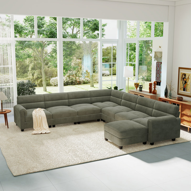Canapé modulaire rembourré avec repose-pieds Dona, H 31,5 po x l 114,9 po x P 114,9 po