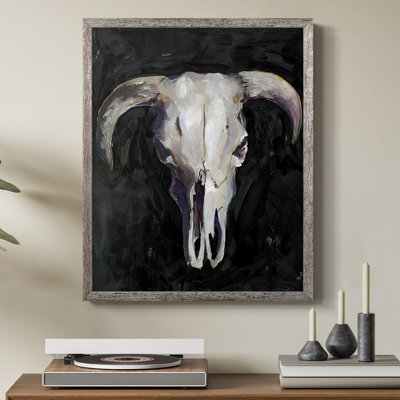 Horned Skull I, reproduction encadrée - bois massif