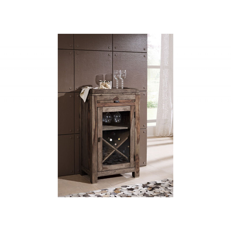 Nature Solid Wood Floor Wine Bottle & Glass Rack in Grey