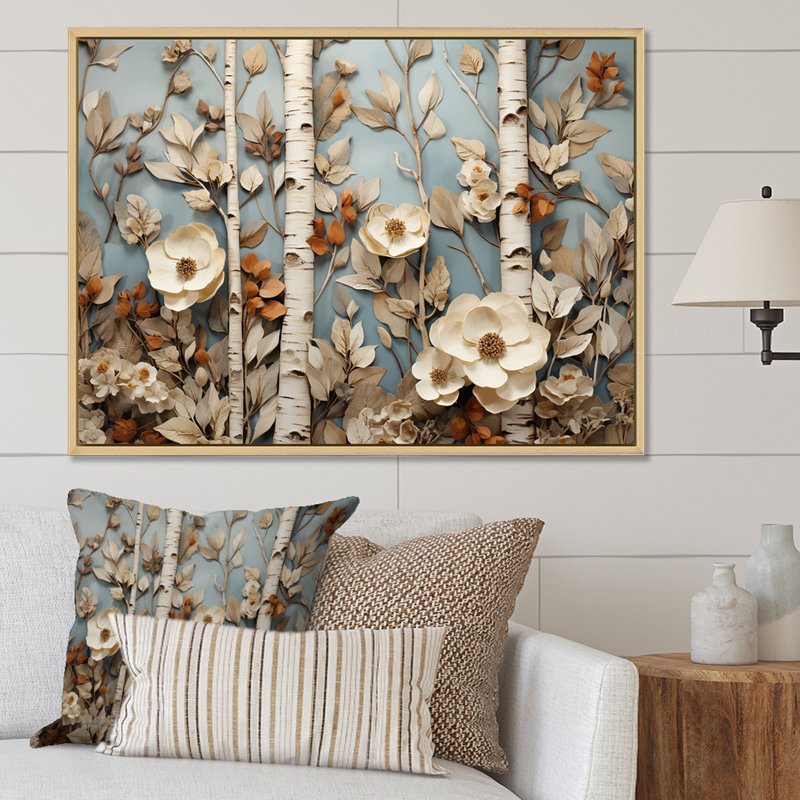 «White American Basswood Forest Colage», art mural arbre, Cadre flottant blanc, H 12 po x l 20 po x P 1 po