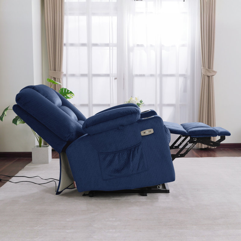 Fauteuil inclinable électrique avec chauffant et massage, Bleu marine