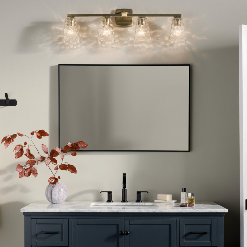 Éclairage pour salle de bain 4 lumières 33,25 po avec verre d'eau, Clair, Bronze