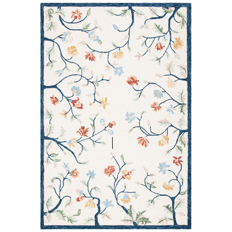 Kirthika Hand Tufted Wool And Cotton With Latex Floral Rug, Rectangle 5' x 8'