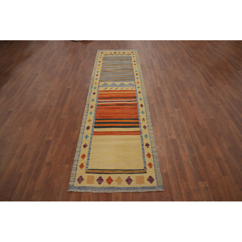 Tapis de couloir rayé en laine Kilim