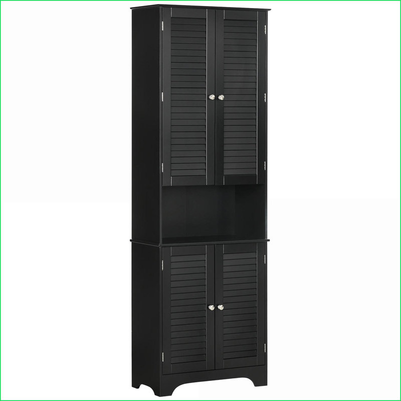 Cabinets de rangement de salle de bain haut étroit avec tablettes réglables, 2 armoires Comptoir, noir | Contemporain | Panneau de fibres à densité moyenne de qualité P2