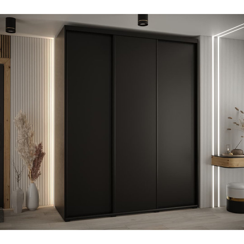 Aylamae 3 Door Manufactured Wood Wardrobe, Black