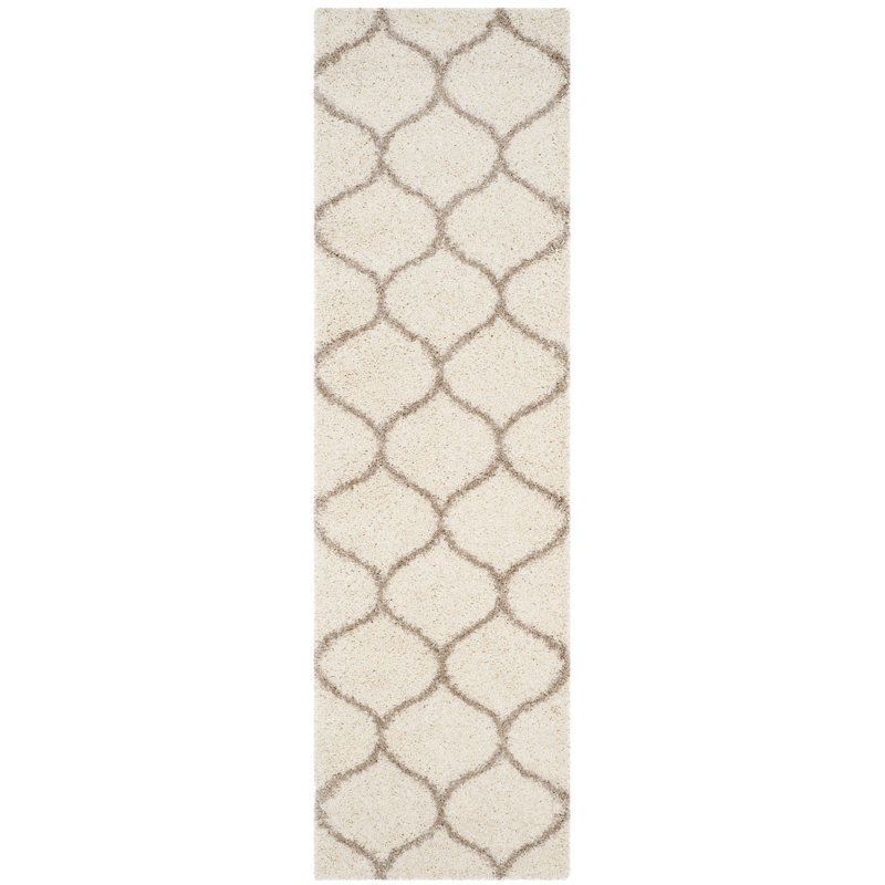Tate Hudson Shag Performance Geometric Rug, Runner 2'3" x 14', Ivory/Beige