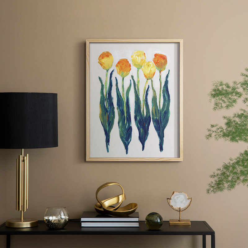 Tulipes en rang I, reproduction encadrée - bois massif, H 21 po x l 17 po