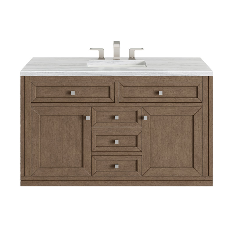 Chicago 48'' W Single Vanity, Walnut Whisper, Parisien Bleu, 8" Widespread