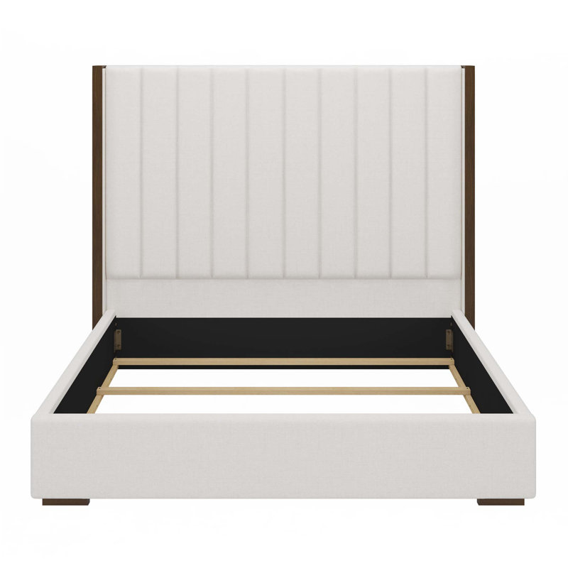 67.5" Tall Headboard Upholstered Bed With Vertical Striped And Wingback Design