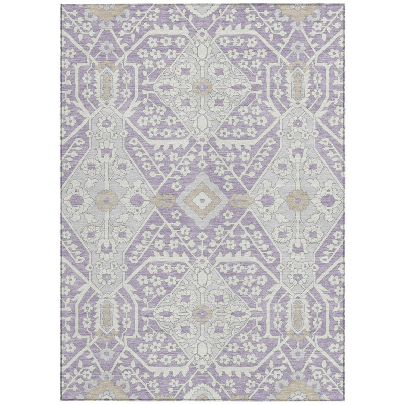 Tapis d'intérieur lavable à motif floral gris 3 pi x 5 pi