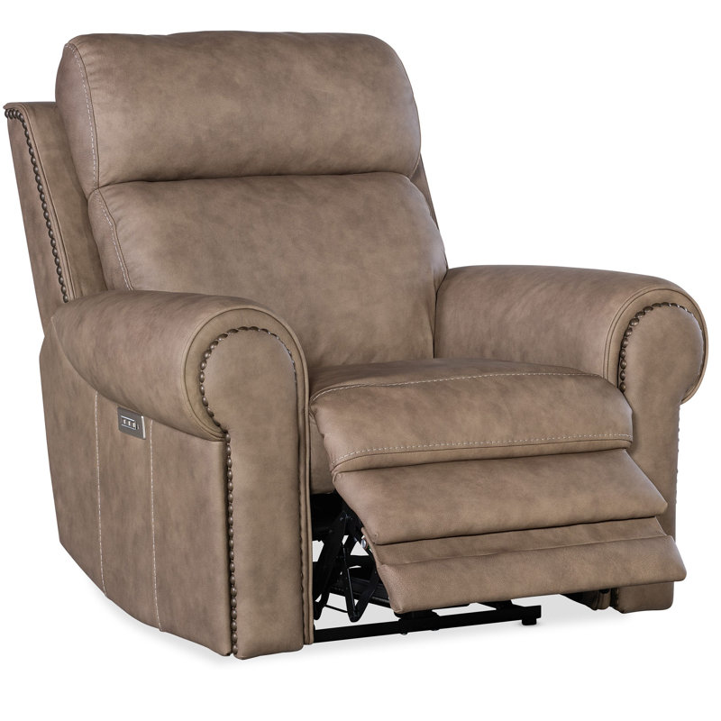 Diarmit Upholstered Power Recliner with Articulating Headrest and Lumbar Support, Taupe