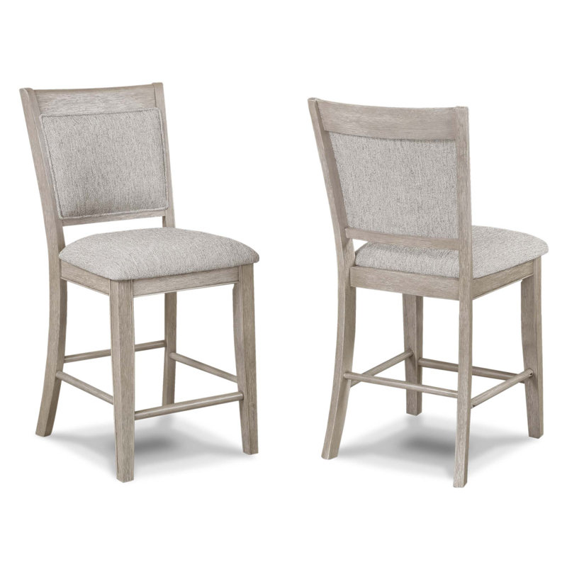 Chaise à hauteur de comptoir de style campagnard 2 pièces à finition brun clair avec dossier et repose-pieds rembourrés pour les salles à manger modernes