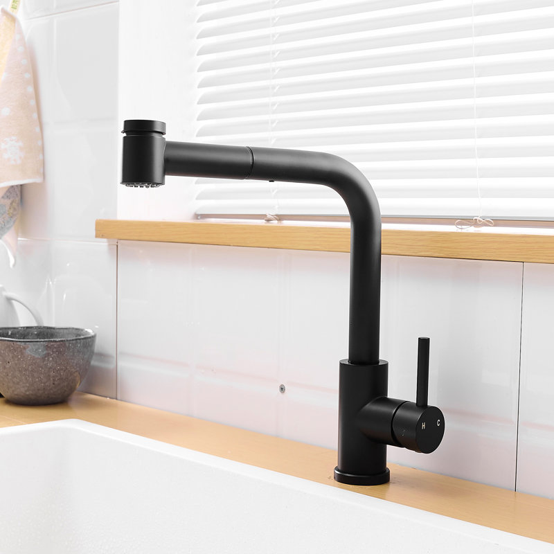 Matte Black Pull Out Faucet - Single Handle Kitchen Sink Tap For Versatile Use With Pull-Down Look And Bathroom Sinks