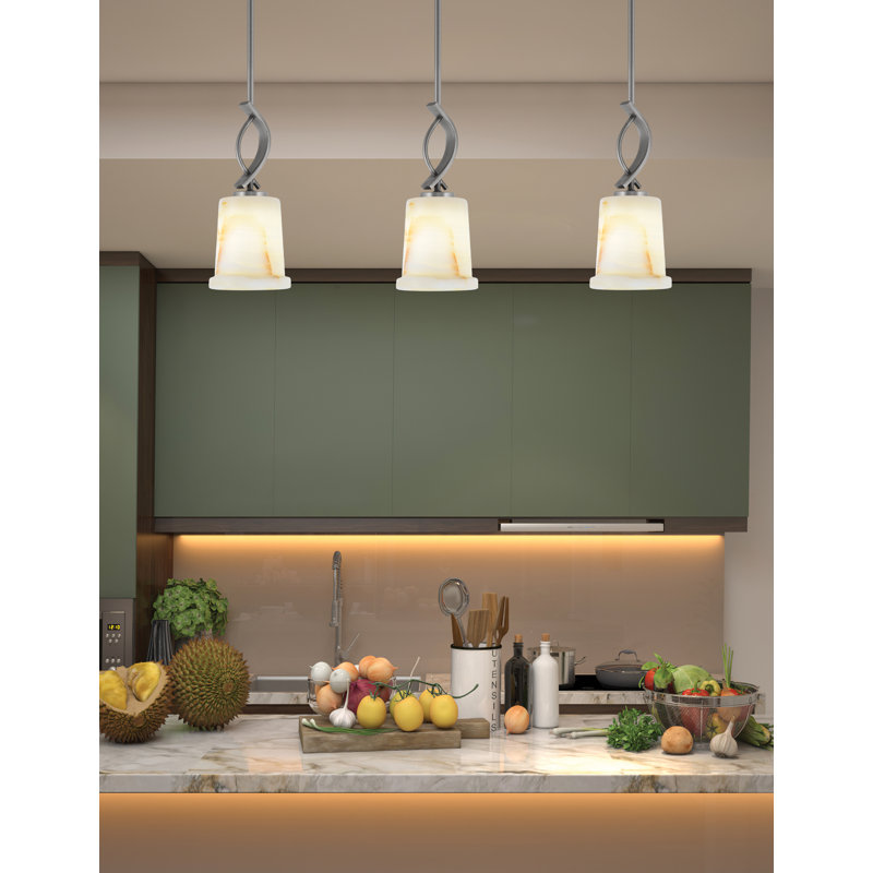 Suspension miniature Waldes Stem Hung présentée en finition graphite avec abat-jour en pierre naturelle de 12,7 cm (5 po).