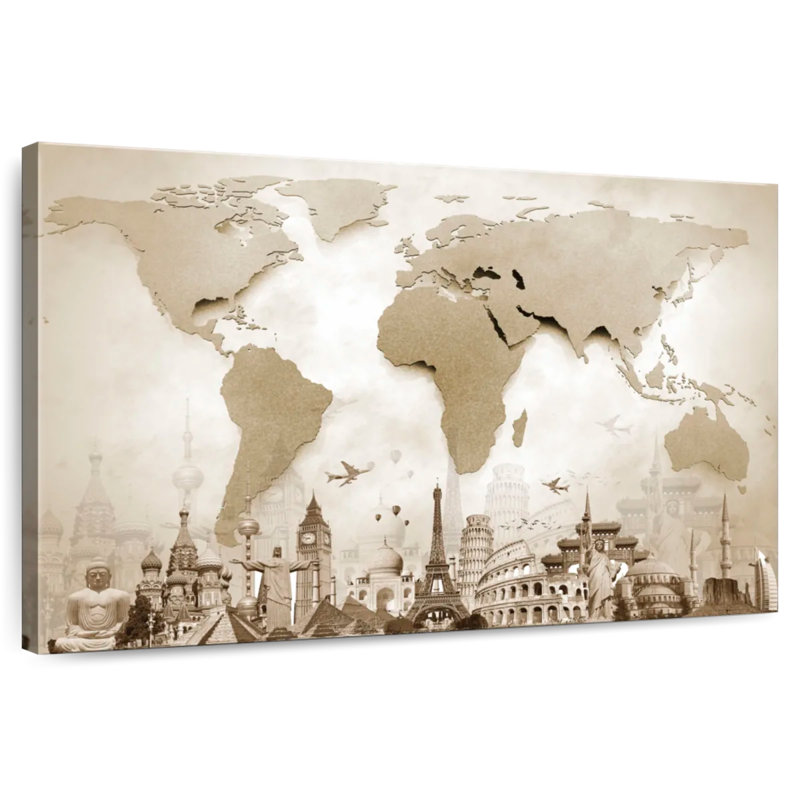 Carte du monde en cuivre Aliaz, H 16 po x l 24 po