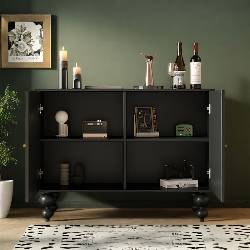 French Solid Wood Style Abstract Painting Sideboar