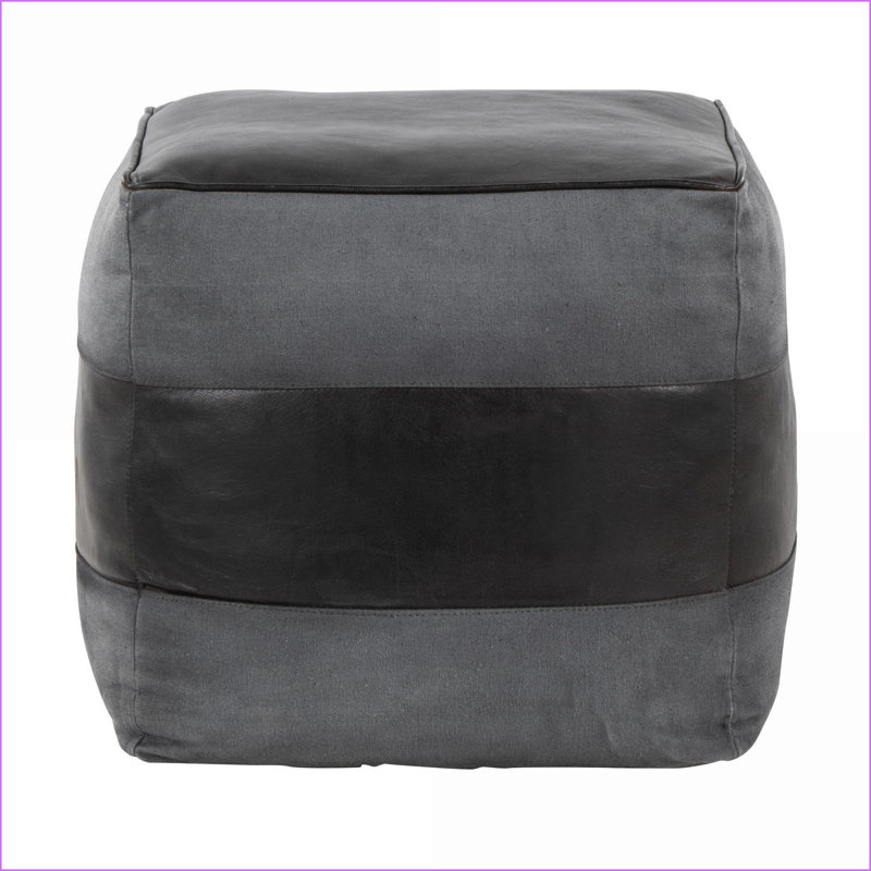 Ottoman Pouf for Seating/Footrest, Industrial Style Black Leather &amp; Charcoal Gray Canvas by LumiSource | Charcoal Gray | Genuine Leather