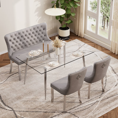 Ensemble de table de salle à manger rectangulaire avec banc pour 4-6, table de cuisine moderne et chaises avec fauteuil rembourré en velours pour salle à manger, petit espace, appartement