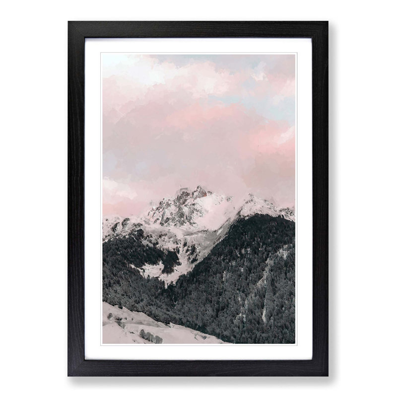 The Pink Mountain in Abstract - Picture Frame Graphic Art Print, 48cm H x 36cm W x 2cm D, Black Framed