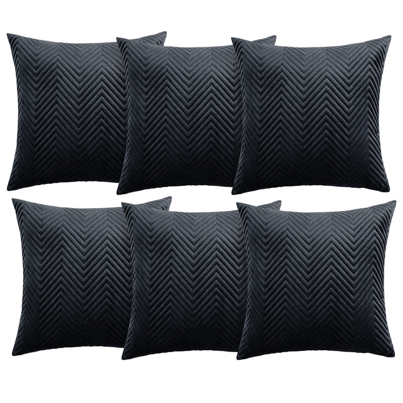 Aspire Homeware Embossed Square Velvet Cushion Cover, Black, Pack of 6