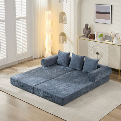 Canapé-lit pliant confortable Comfy, canapé-lit avec accoudoirs, tissu chenille pour le salon et la chambre à coucher - bleu