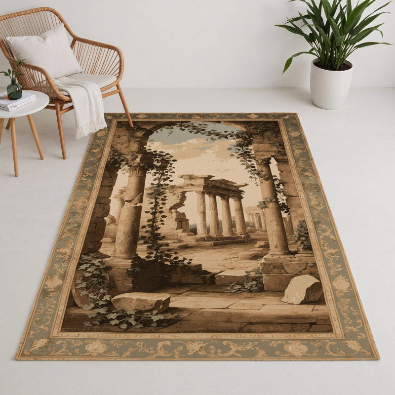Tapis d'intérieur et d'extérieur brun français, Rectangle 5 pi x 7 pi