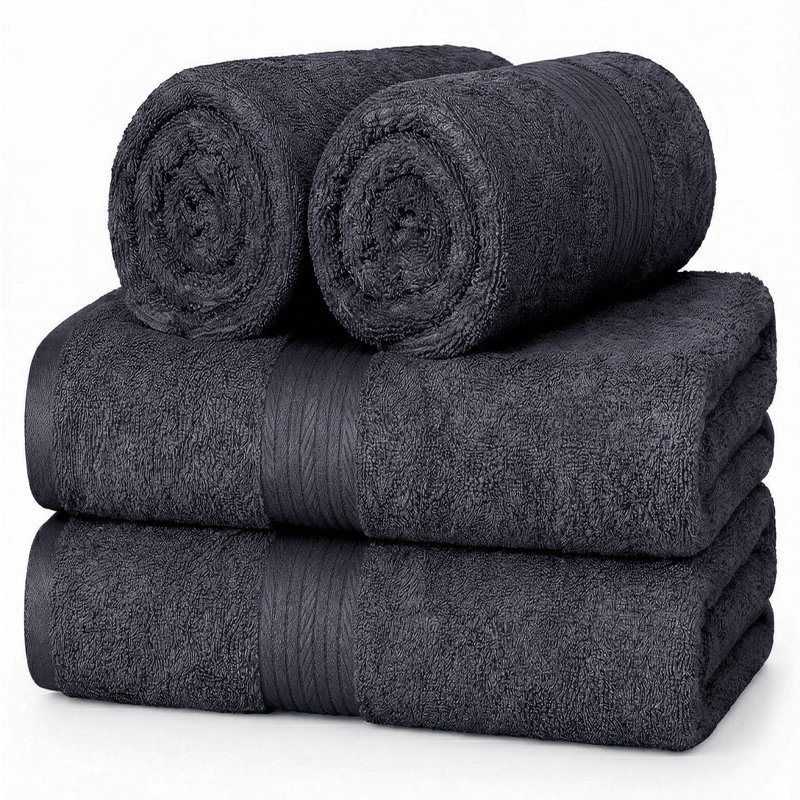 Ensemble de serviettes essuie-mains 100% coton absorbant et à séchage rapide 4 pièces, Gris