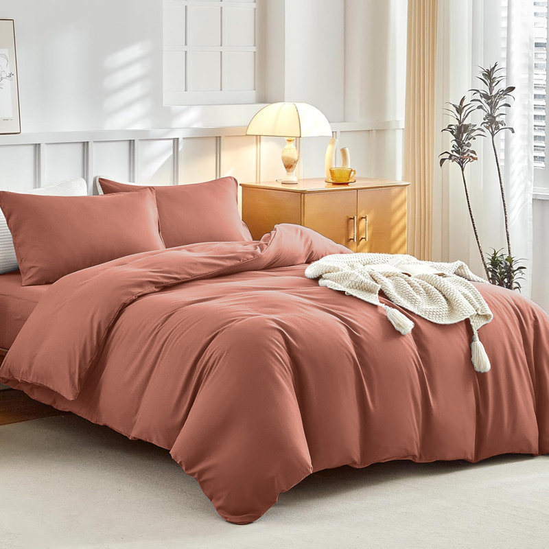 Super Soft Microfibre Reversible Plain Duvet Cover Set, Peach, Single Duvet Cover Set + 2 Pillowcases