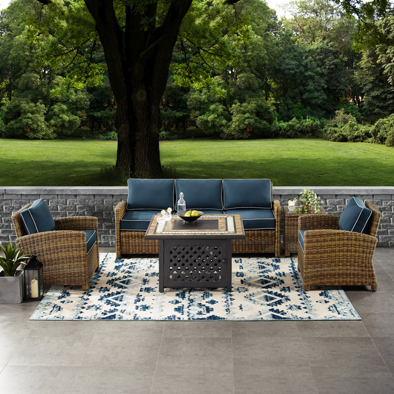 5 - Person Patio Conversation Set with Cushions, Navy Velvet