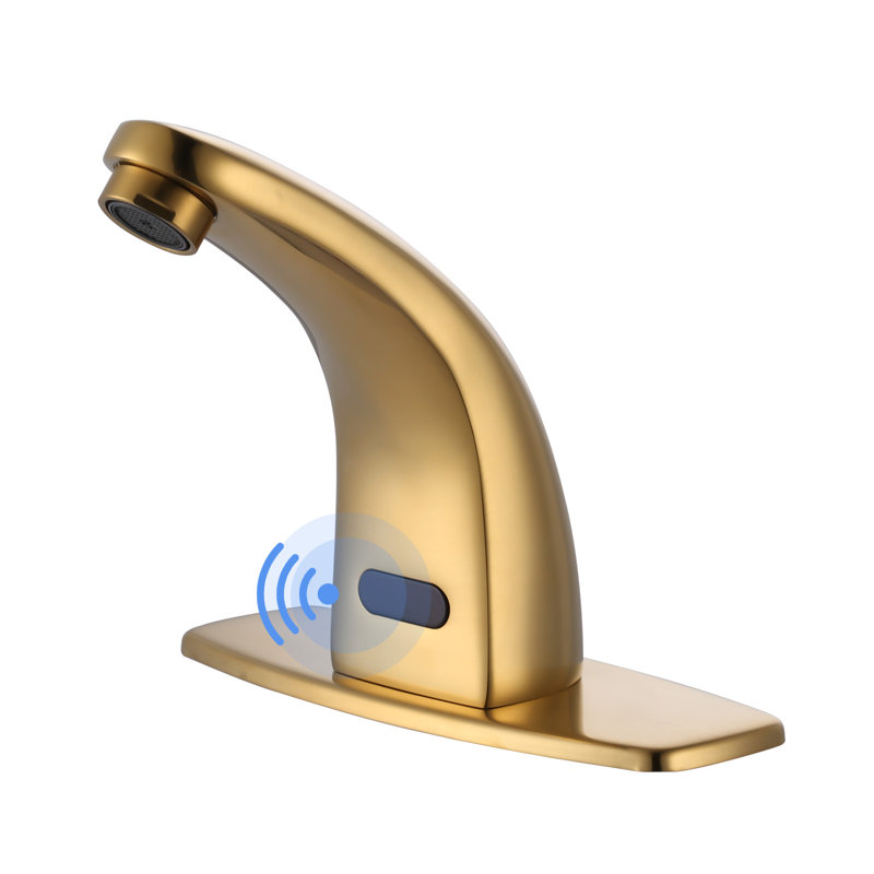 Robinet de salle de bain automatique à capteur central sans contact avec plaque de recouvrement, Gold