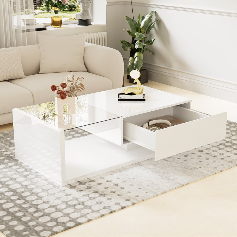 Solid Coffee Table with Storage, White