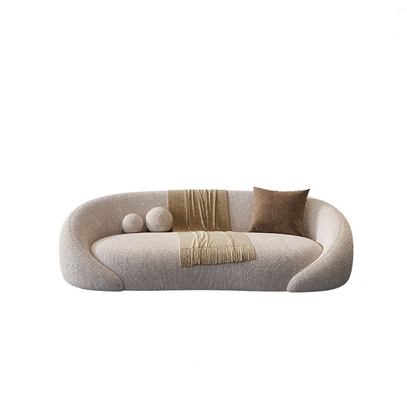 82.68"Curved freeform white chenille sofa, 27.56" H x 82.68" W x 35.43" D