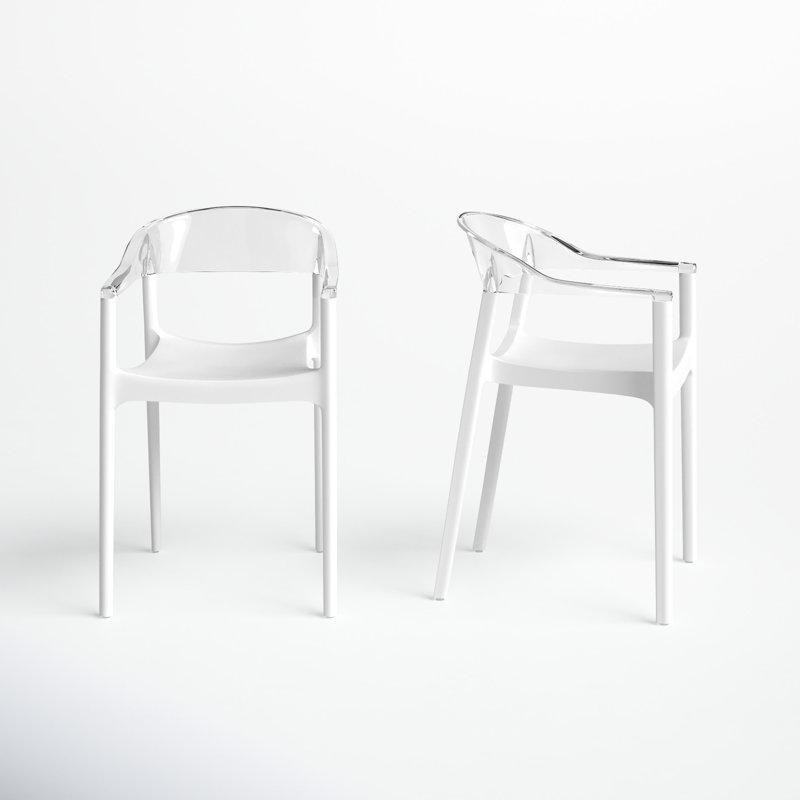 Stella Stacking Patio Dining Armchair, White/Transparent Clear