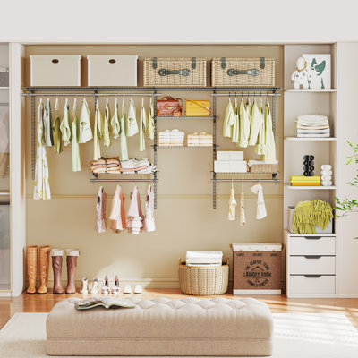  Wire Closet Organizer System Wall-mounted Adjustable Storage Shelves Coats Gray