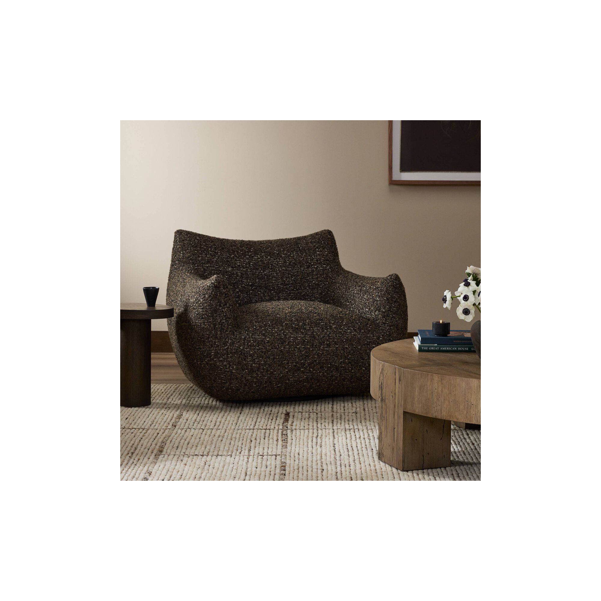 Nowthen Upholstered Swivel Armchair, Ivan Granite Boucle