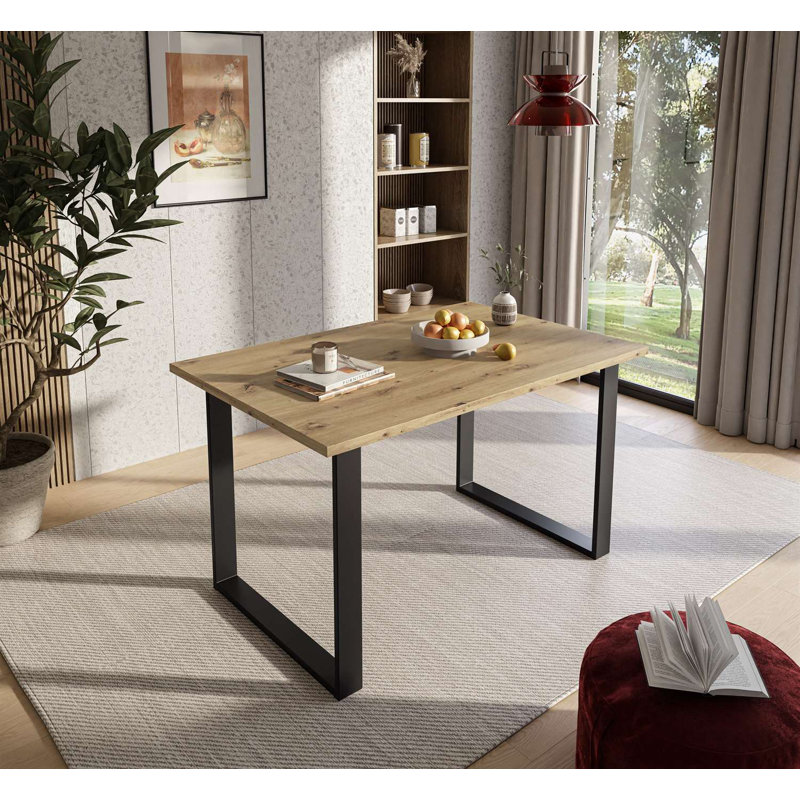 Sibyll Metal Base Dining Table, 76cm H x 125cm L x 80cm W, Artisan Oak