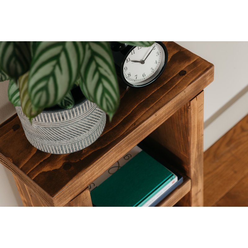 Patrina Solid Wood Floor Shelf End Table, Dark Oak