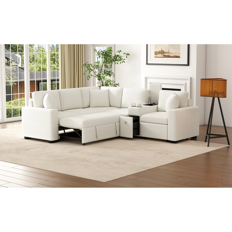 Canapé-lit modulaire convertible en L 120,5 po avec canapé-lit modulaire réversible avec lit escamotable, porte-gobelets et grand espace de rangement pour le salon