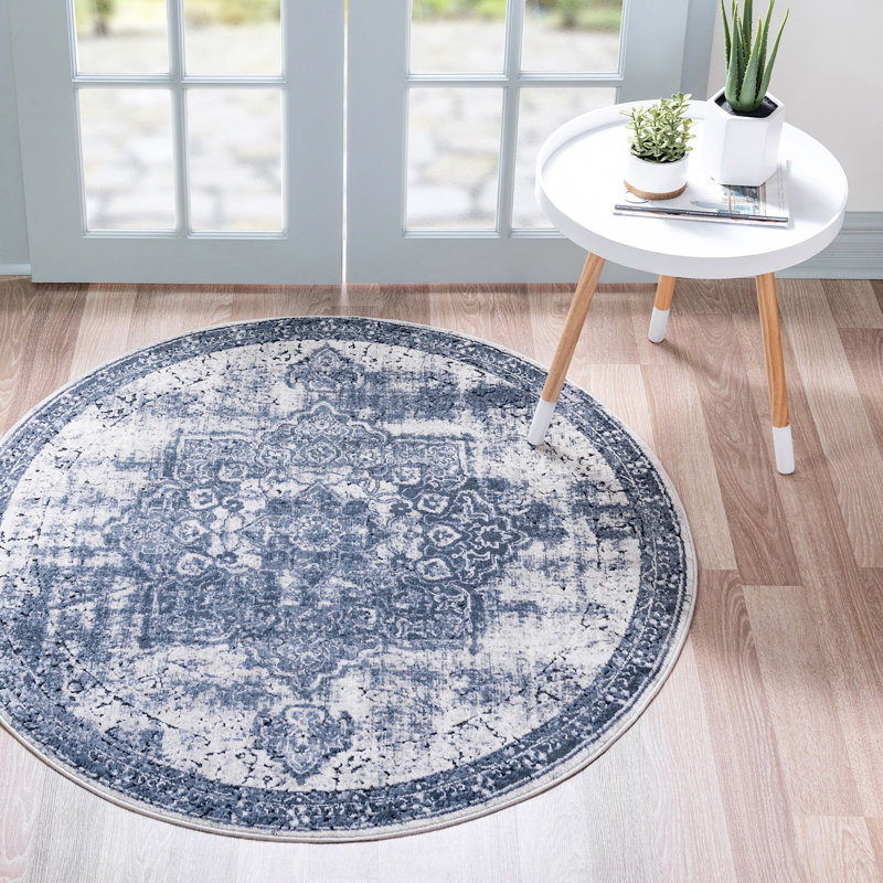 Tapis transitionnel de couleur ivoire Parrado, Rond 4 pi